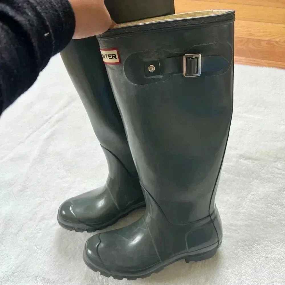 Hunter Original Gloss Tall Gray Rain Boots Size 5M 6F US.  37